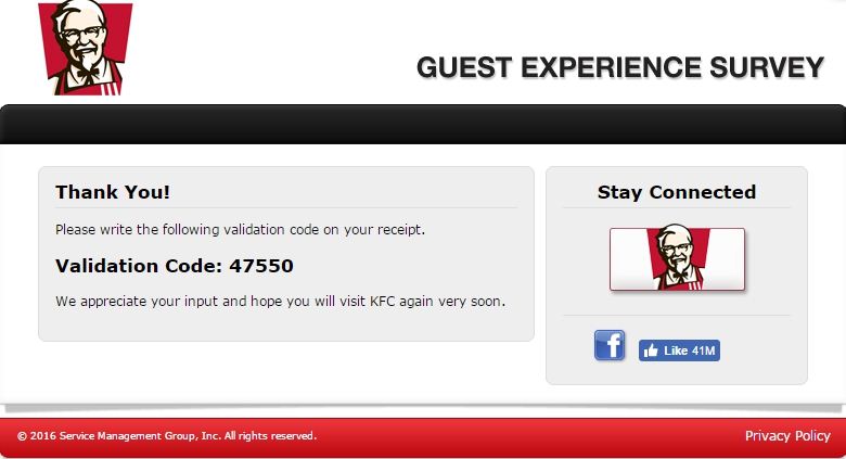 KFC Guest Experience Survey Rewards